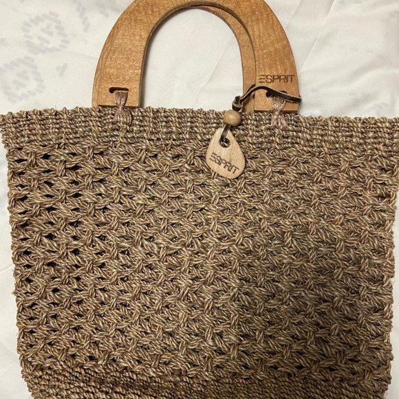Esprit Handbags - Espirit Woven Straw Bag Purse with Wooden Handles